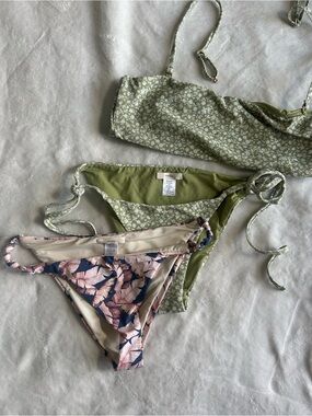Eberjey Olive Green Floral & Pink Leaf Bikini Bottoms top-Large|bottoms- small